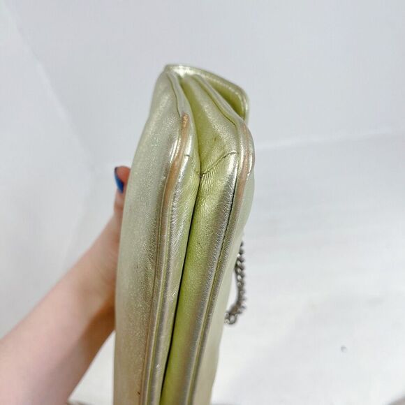 Vintage Michael Kors Fulton Gold Leather Shoulder Bag Silver Chain Purse - Picture 9 of 11